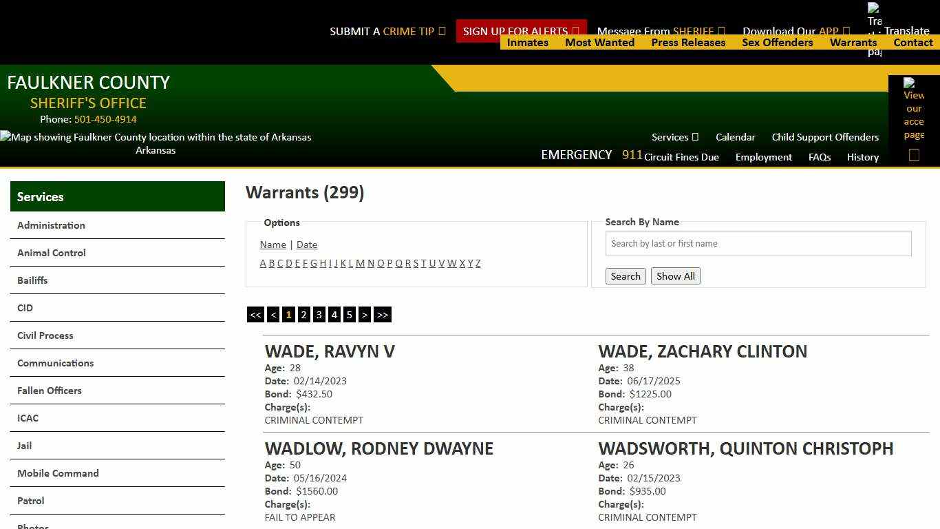 Warrants - Page 1 - Alpha W - Faulkner County Sheriff's Office