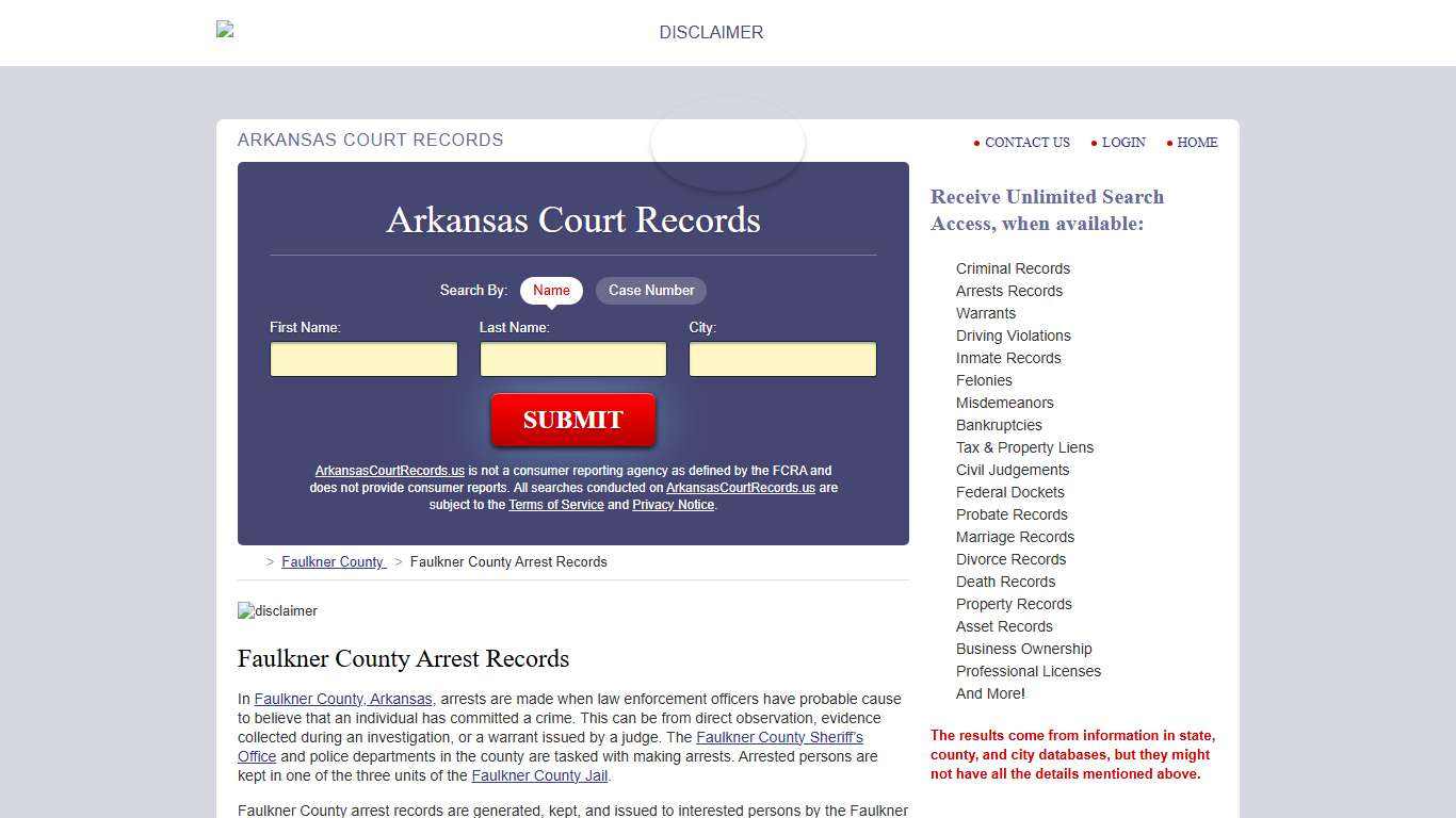 Faulkner County Arrest Records ArkansasCourtRecords.us